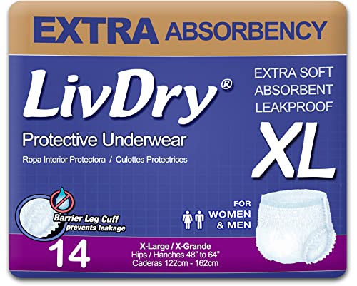 LivDry Adult XL Incontinence Underwear Extra Absorbency Adult Diapers Leak Protection XLarge 14Pack